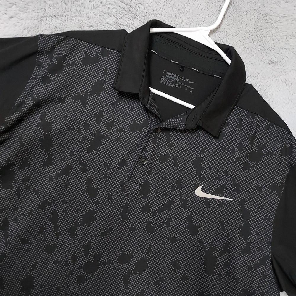 Nike Polo Shirt Mens XL Dri Fit Golf Standard Fit Digital Camo Black Jersey EUC